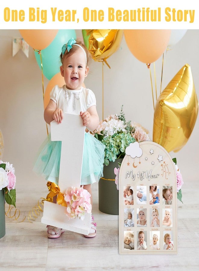 SXoonKing One Year Birthday Wooden Photo Board,My First Year Milestones Photo Board,12 Monthly Picture Frame Baby First year Wood Acrylic Sign 1st Birthday Decorations Baby Keepsake Gifts (Color-B) - Image 4